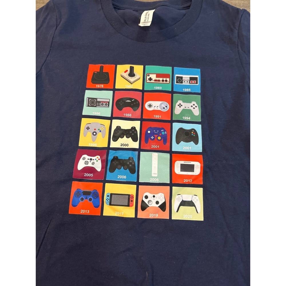 Bella Canvas Kids Navy Blue Video Game Controller History Graphic‎ T-Shirt S 6-8